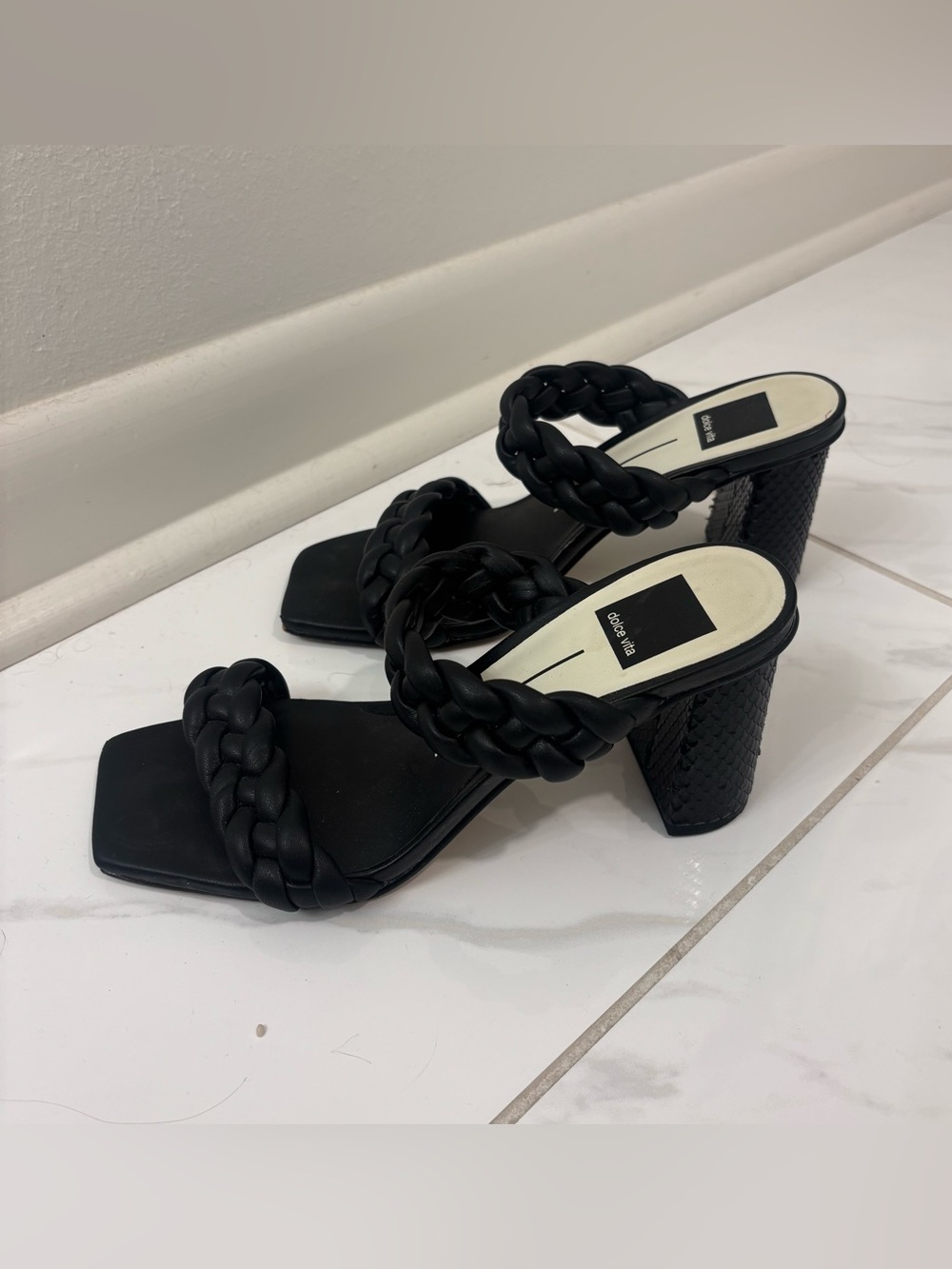 Dolce Vita Black Braided Double-Strap Block Heel Mules